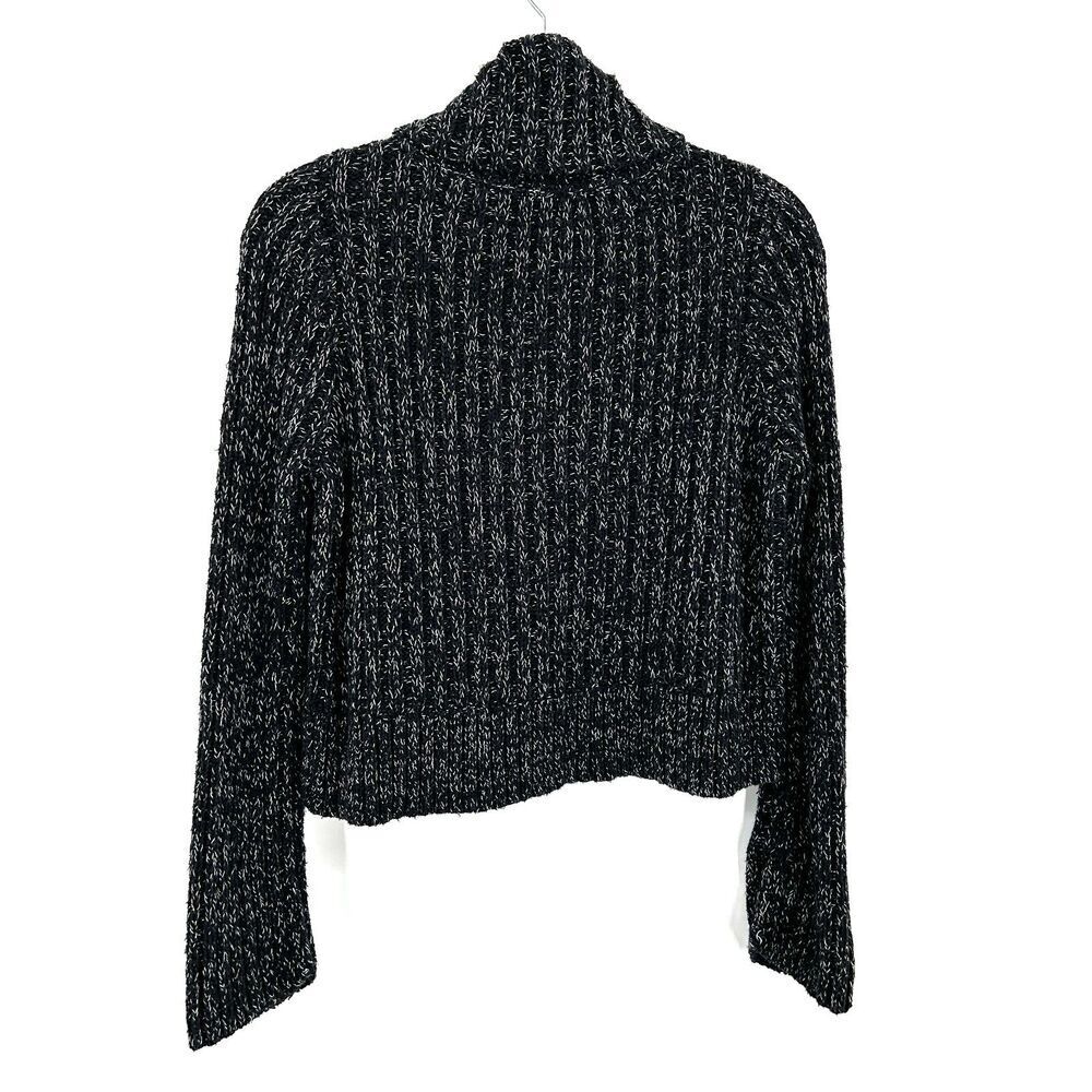 FREE PEOPLE Black White Marled Cable Knit Cropped Turtleneck Sweater Size Large - Picture 4 of 9